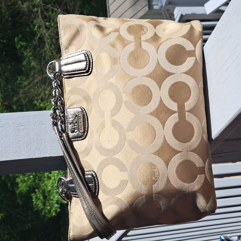 Coach Beige/metallic Fabric Madison Op Art Tote